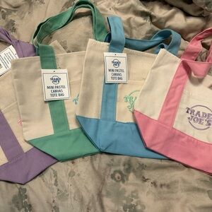 Trader Joe’s Pastel Canvas mini Tote Bag - Pink, Blue, Purple, Green